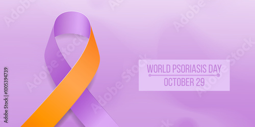 World psoriasis awareness day concept. Banner template with lavender (purple) and orange ribbon awareness. Vector illustration.