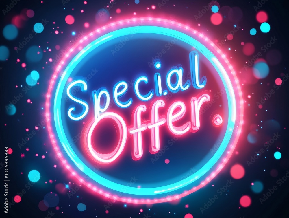 Obraz premium 2408 16.A vibrant flash sale banner with sparkling neon lights in electric blue and pink, highlighting a 