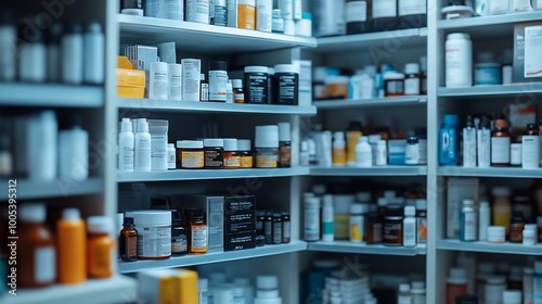 Wallpaper Mural A well-stocked pharmacy shelf with various medications and health products. Torontodigital.ca