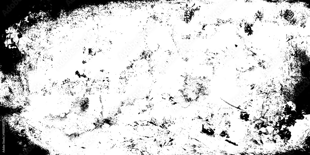 The pattern of ink stains, cracks, fading. Overlay aged grainy messy template. Grunge black white. Monochrome vector texture. The pattern of ink stains, cracks, fading. Overlay aged grainy messy template. Grunge black white. Monochrome vector texture.