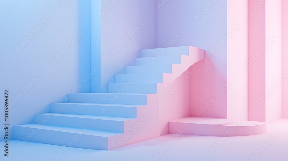 3d render, abstract background with steps and staircase, in pink and blue pastel colors. Architectural design elements. 3d render, abstract background with steps and staircase, in pink and blue pastel colors. Architectural design elements.