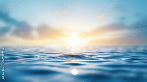 Serene Ocean Waves Under Bright Sunrise Sky