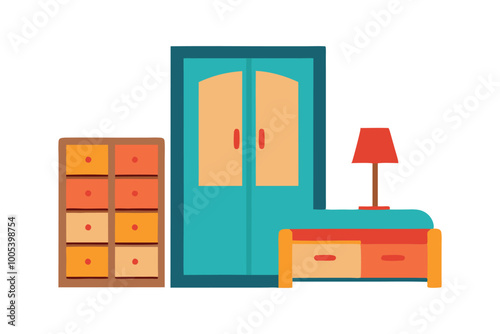 Wardrobe Bedroom Furniture isolated flat vector illustration on white background