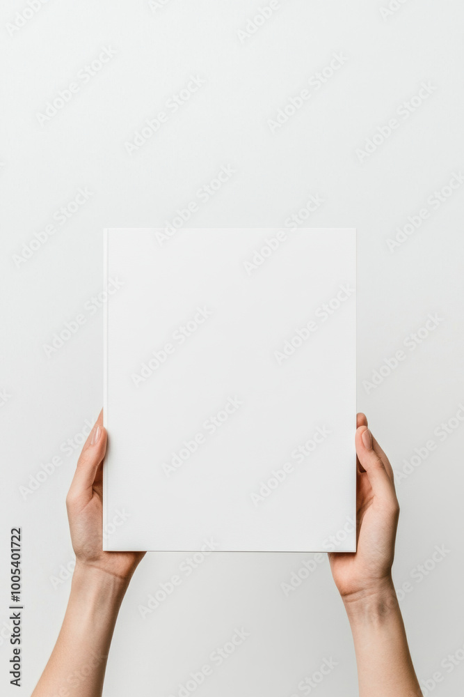 person is holding blank white book against light background, showcasing minimalist design. This image conveys simplicity and creativity, perfect for various uses person is holding blank white book against light background, showcasing minimalist design. This image conveys simplicity and creativity, perfect for various uses