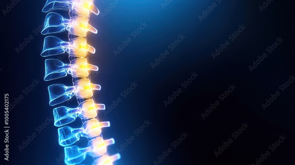 Luminous Human Spine with Bright Vertebrae Visualization