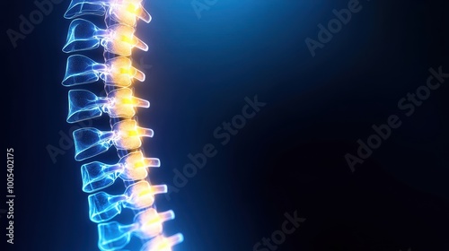 Obraz na płótnie Luminous Human Spine with Bright Vertebrae Visualization w salonie