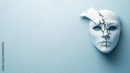 Cracked Mask on Soft Blue Background photo