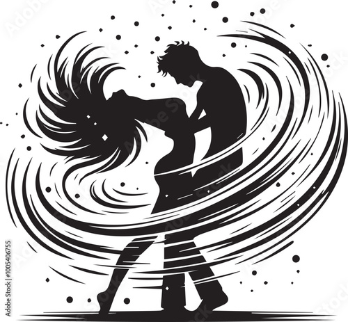 Lover Whirl man and woman silhouette vector black and white