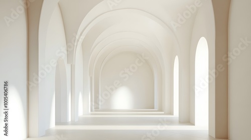 3d rendering. Arch hallway simple geometric background, architectural corridor, portal, arch columns inside empty wall. Modern minimal concept. 