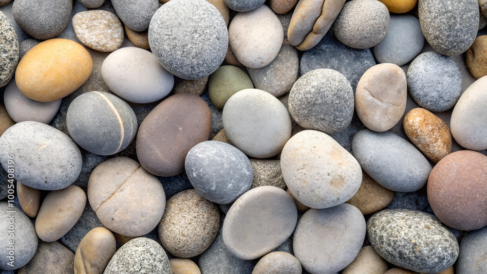 Assorted smooth river stones in various shapes and colors arranged on a textured surface
Assorted smooth river stones in various shapes and colors arranged on a textured surface
