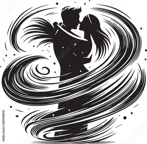 Lover Whirl man and woman silhouette vector black and white