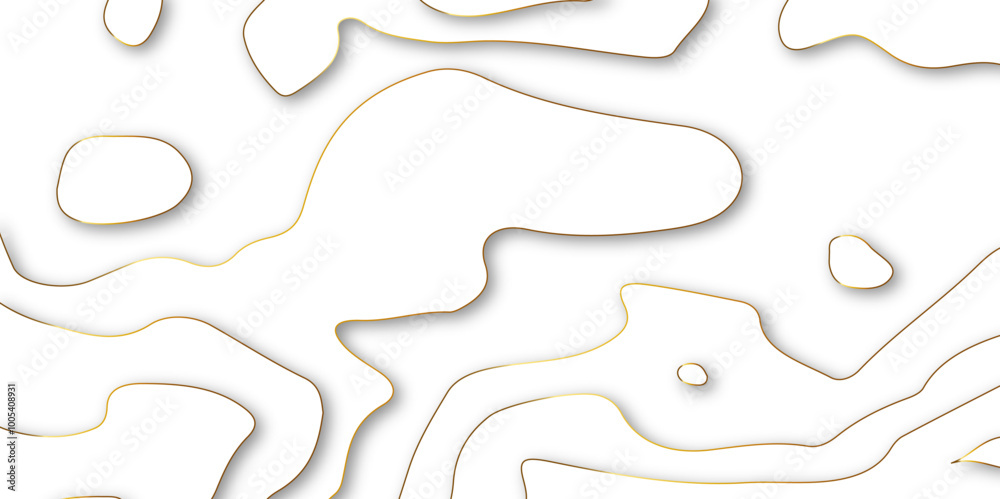 Abstract white background with golden gradient Topographic line map and shadows. Geometric vector pattern with wavy lines in gold colour. Topographic map template. Abstract white background with golden gradient Topographic line map and shadows. Geometric vector pattern with wavy lines in gold colour. Topographic map template.