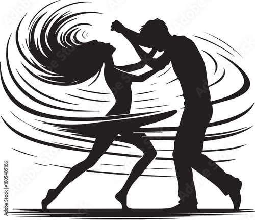 Lover Whirl man and woman silhouette vector black and white