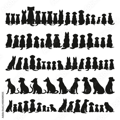 Back Sitting Dogs, Back of Dog Silhouettes, Dogs Sitting Back Vector, Dogs Svg, Dogs silhouette