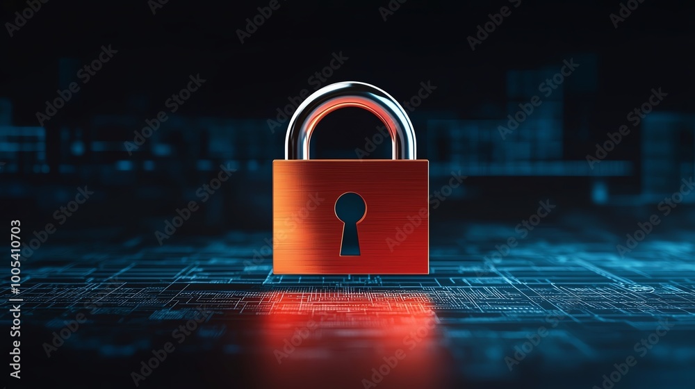Fototapeta premium Digital padlock on a matrix background, symbolizing data security and protection.