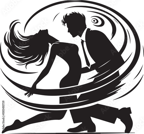 Lover Whirl man and woman silhouette vector black and white