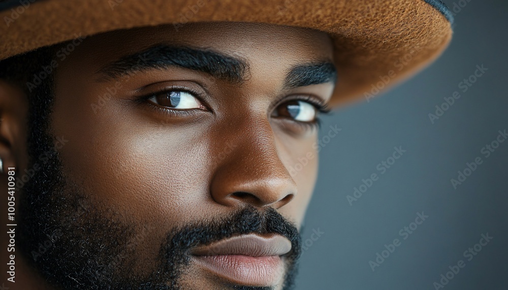 Close-up portrait of a young man with a hat. Close-up portrait of a young man with a hat.