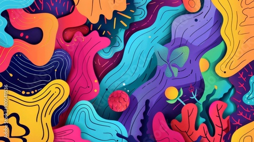 Vibrant cartoon background with unique hand-drawn conceptual ideas.