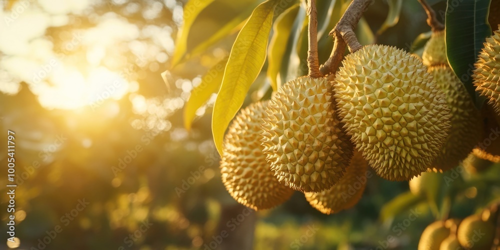 Durian Fruit Hanging from Tree, Durian Fruit Hanging from Tree,