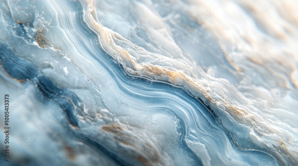 Close-up of a smooth, layered blue and white stone with intricate patterns. Close-up of a smooth, layered blue and white stone with intricate patterns.