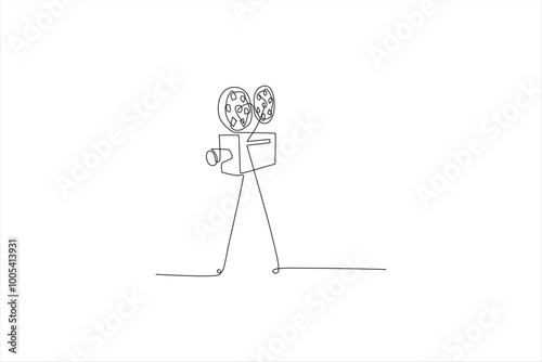 vector continuous line drawing of tape camera video