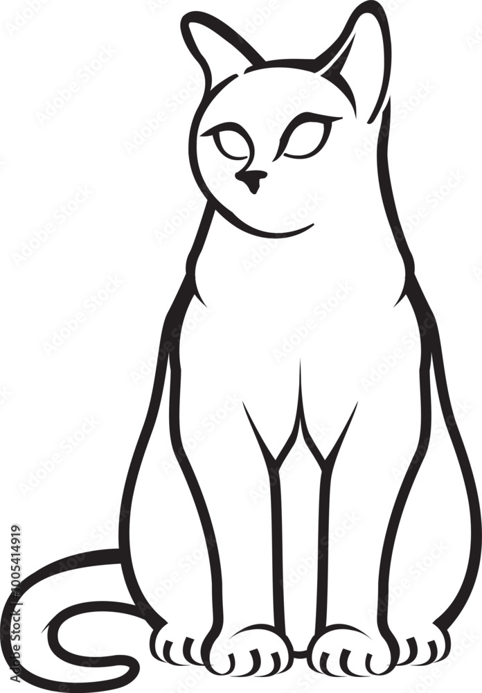 Fototapeta premium Black and White Cat Line art vector illustration