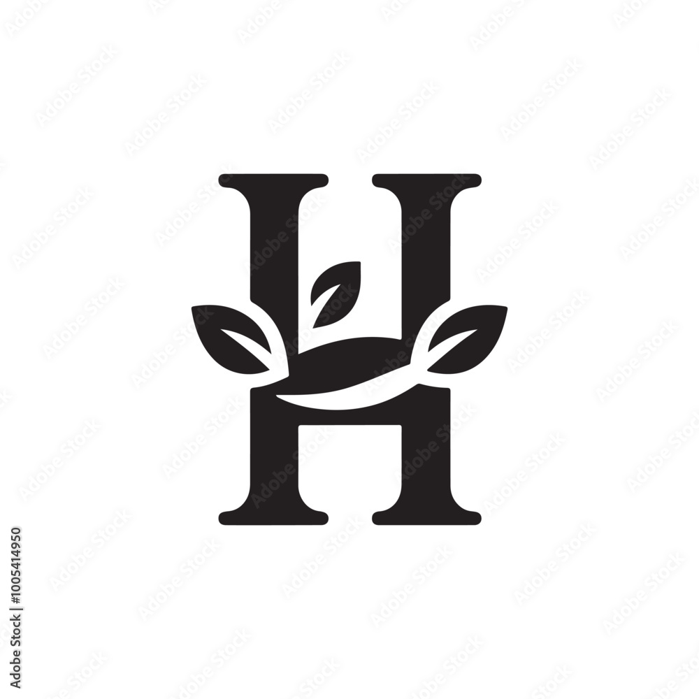 Modern Letter H Logo Design: Unique Icon Featuring Leaf and Vine Shapes, Tailored for Sustainable Businesses and Organic Products Modern Letter H Logo Design: Unique Icon Featuring Leaf and Vine Shapes, Tailored for Sustainable Businesses and Organic Products