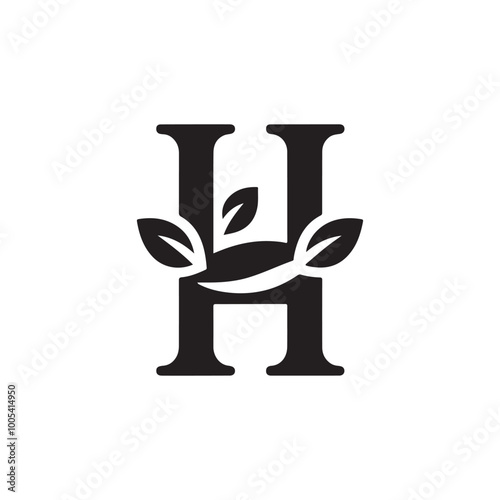 Modern Letter H Logo Design: Unique Icon Featuring Leaf and Vine Shapes, Tailored for Sustainable Businesses and Organic Products