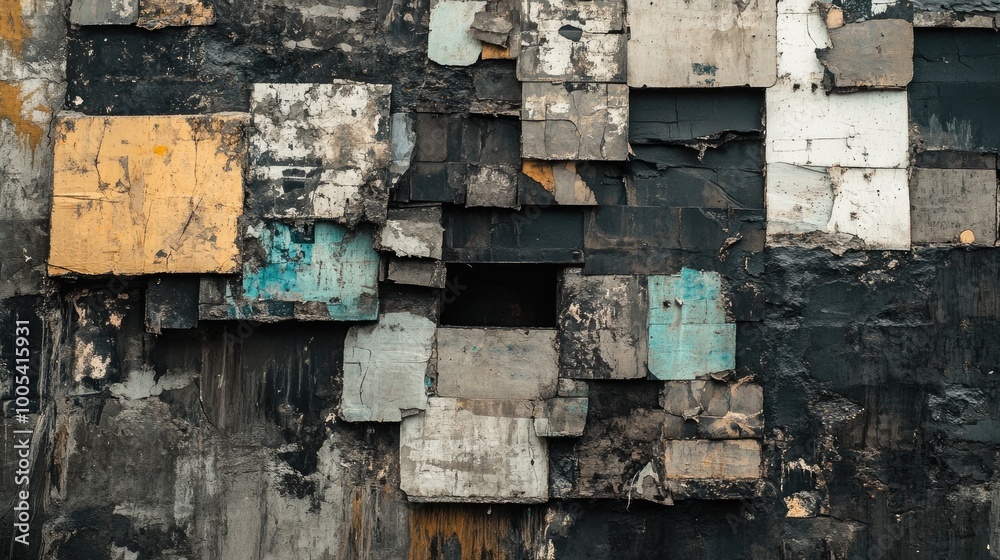 Stunning abstract display of poverty with faded, broken elements forming a pattern on a dynamic backdrop, evoking a sense of deprivation