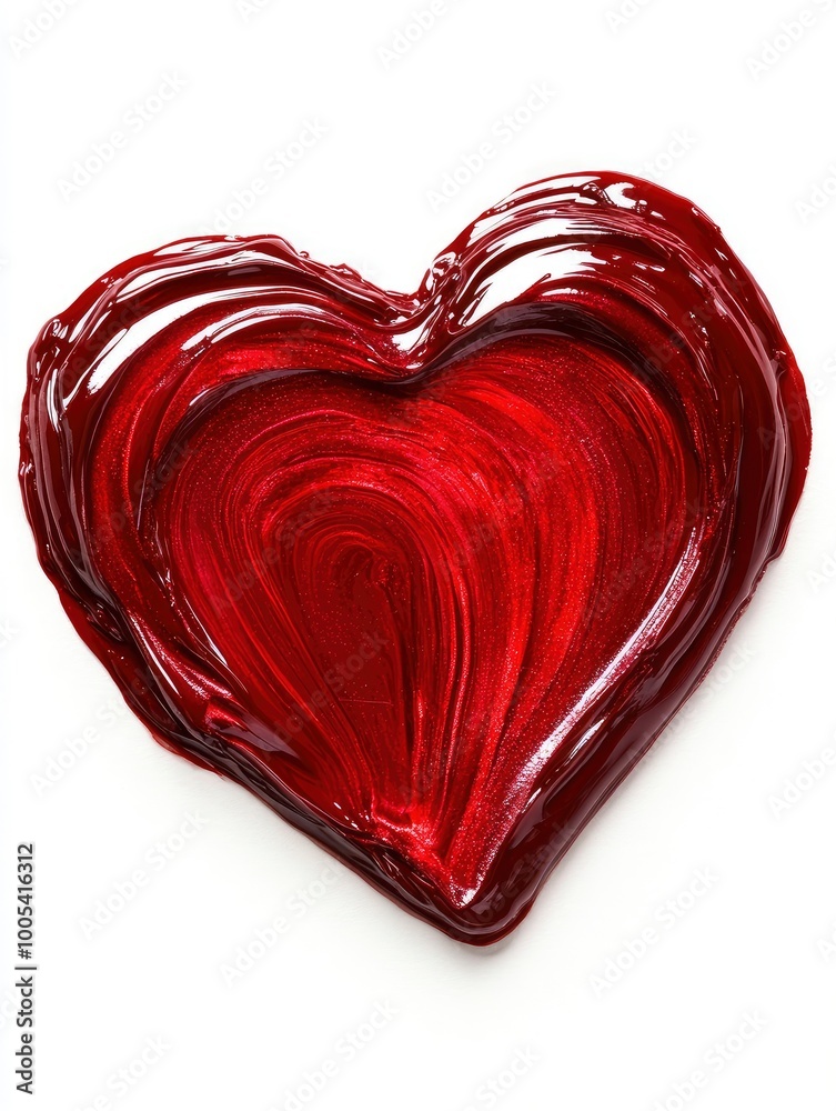 Red metallic shimmering nail polish in heart shape composition texture isolated on white background. Cosmetic makeup product with generative ai Red metallic shimmering nail polish in heart shape composition texture isolated on white background. Cosmetic makeup product with generative ai