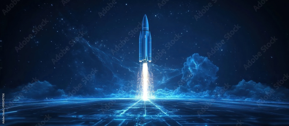 Obraz premium Rocket Launch into a Digital Cosmos