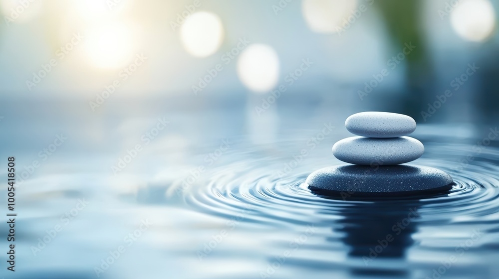 Serene Stacked Stones on Water Surface with Ripples Serene Stacked Stones on Water Surface with Ripples
