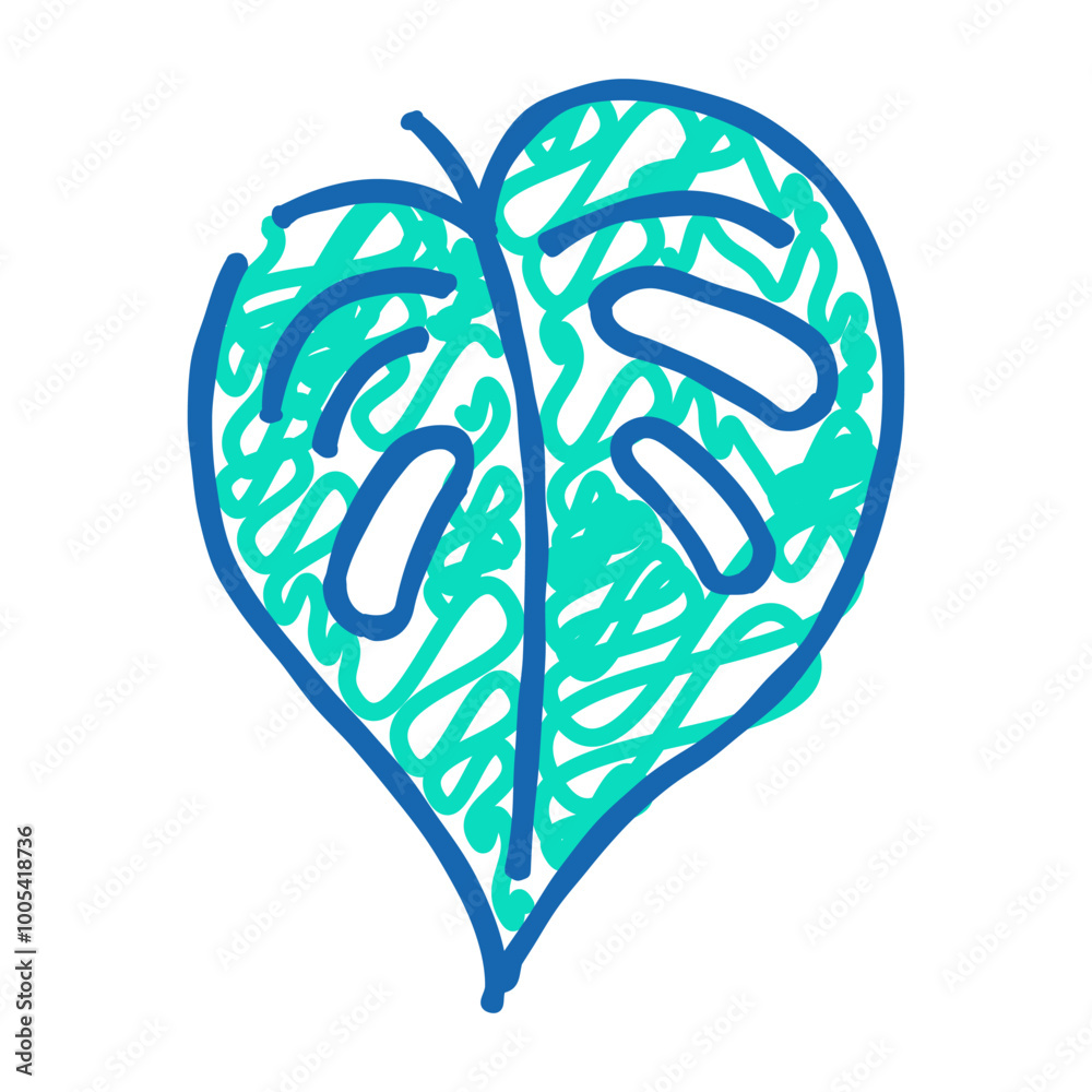 Fototapeta premium monstera tropical leaf doodle icon sketch vector. monstera tropical leaf sign. isolated symbol illustration