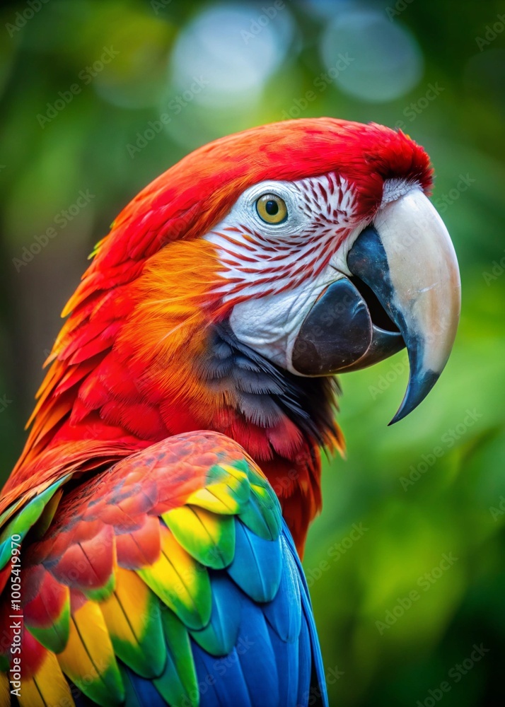 Nature's Gem: Vibrant Ara Parrot Surrounded by Flora Nature's Gem: Vibrant Ara Parrot Surrounded by Flora