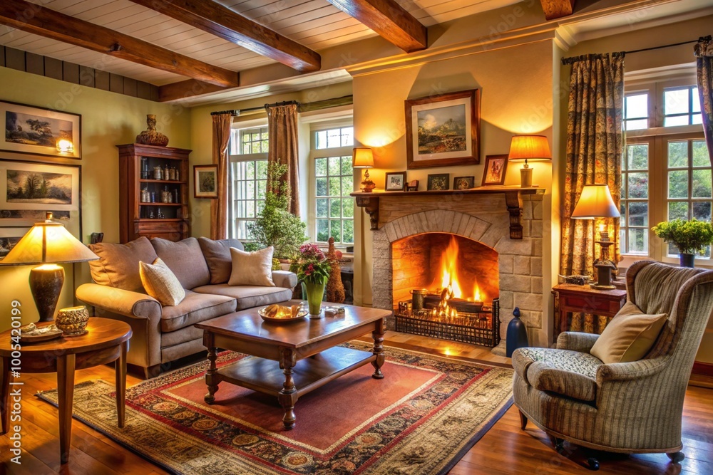 Warmth and Comfort - A Cozy Home with a Burning Fireplace Warmth and Comfort - A Cozy Home with a Burning Fireplace