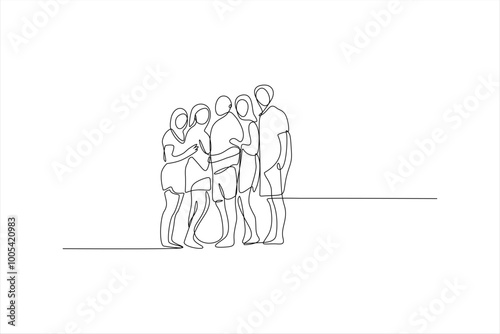 continuous line drawing of a family