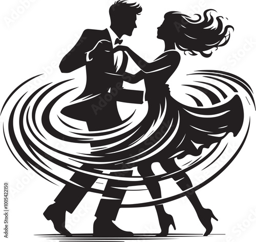 Lover Whirl man and woman silhouette vector black and white