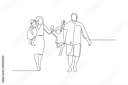 continuous line drawing drawing of a family with child