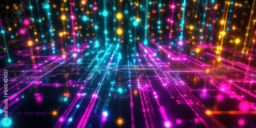 abstract technology background with glowing lines and dots