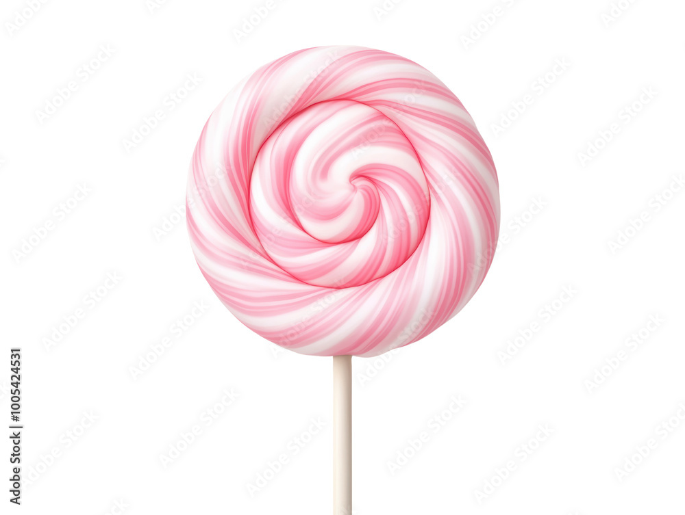 Delight in sweetness of pink and white swirl lollipop, isolated white background, transparent background.
