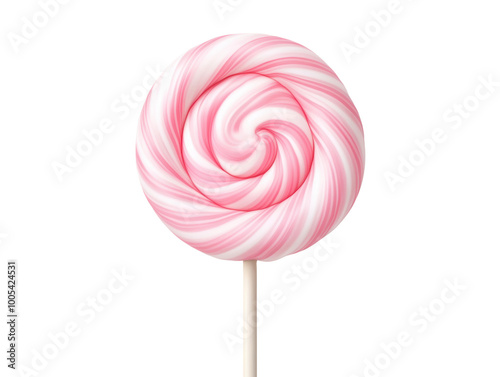 Delight in sweetness of pink and white swirl lollipop, isolated white background, transparent background.