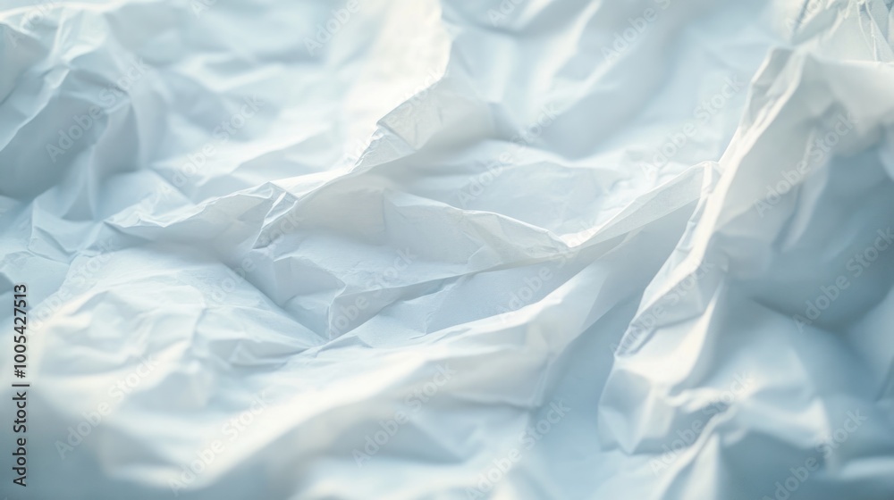 Obraz premium Crumpled white paper texture creating a soft, abstract background.