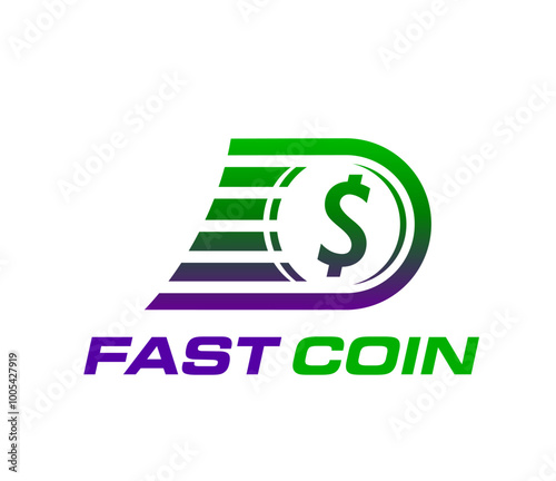 Fast money icon. Quick transfer and cash exchange, pay and credit. Emblem with dollar coin symbolizing quick cash transactions and efficient money transfer for financial services and payment systems