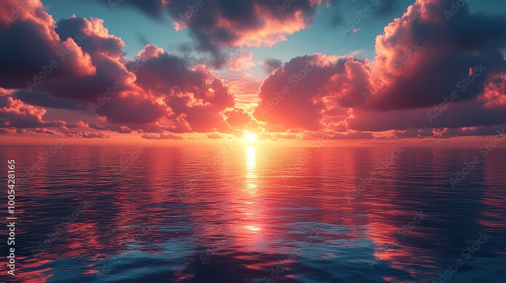Sunset Over a Calm Ocean with Pink Clouds Sunset Over a Calm Ocean with Pink Clouds