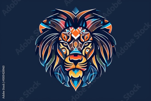 Wallpaper Mural Minimalistic lion head featuring vibrant tribal patterns. Torontodigital.ca