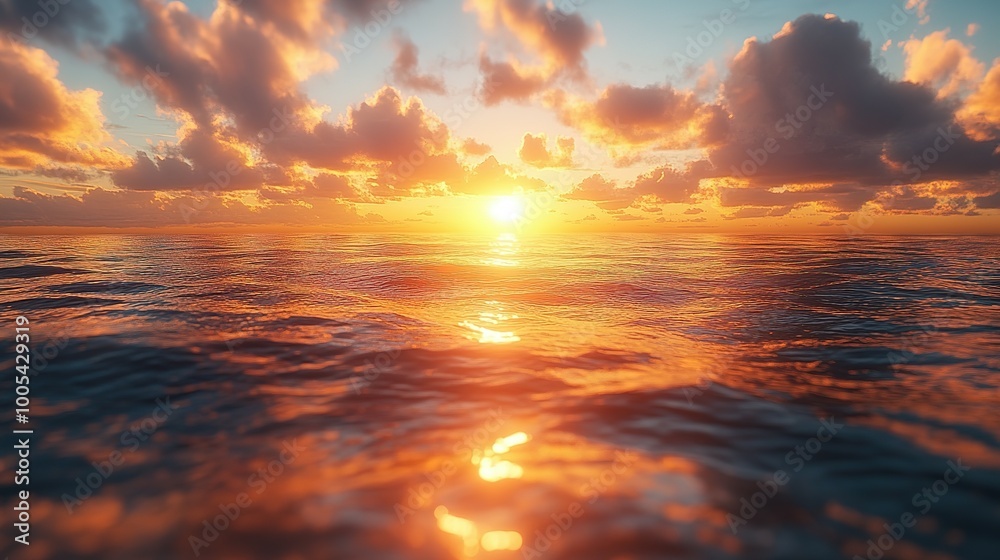 Obraz premium Sunset Reflected in Rippling Ocean Water