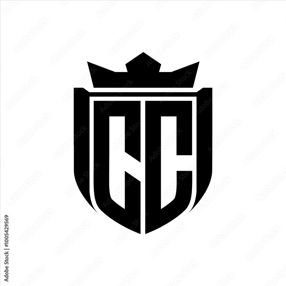 CC Logo with shield shape inside shield badge crown on white background template design CC Logo with shield shape inside shield badge crown on white background template design