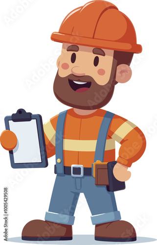 Cheerful 3D Cartoon Construction Worker with Clipboard – Ideal for Construction and Business-Related Designs