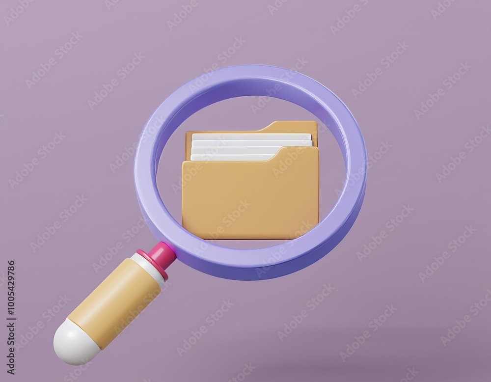 3D magnifying glass focused on a folder 3D magnifying glass focused on a folder