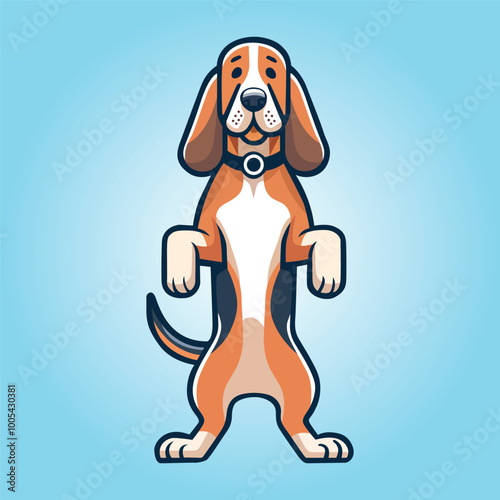 A Bloodhound Dog Standing with Confidence Behind Legs - Dog Cartoon isolated vector illustration
